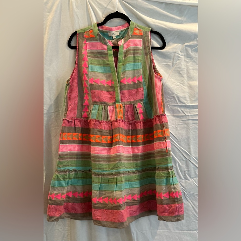 Elan Pink and Green Aztec pattern dress
